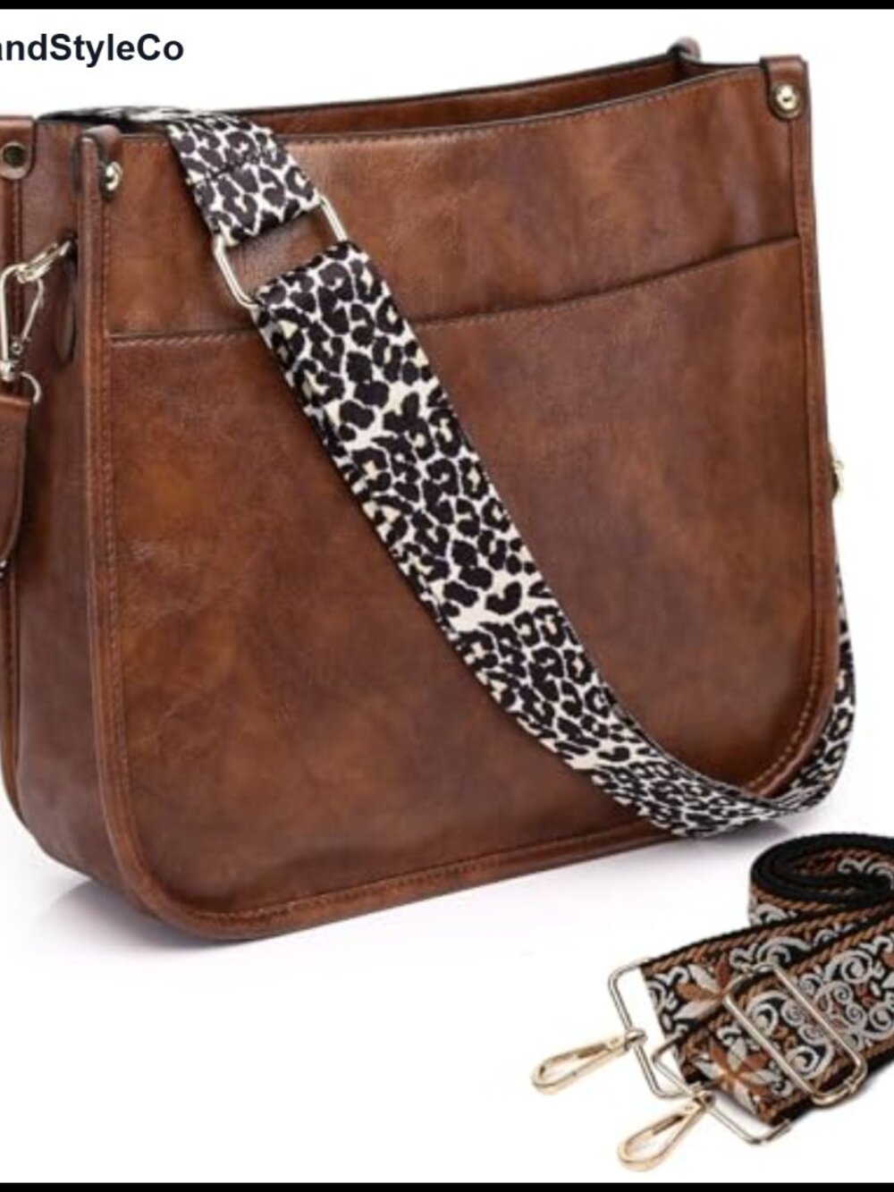 Vegan Leather Crossbody Bag for Women Faux Leather Purse Adjustable Guitar Strap